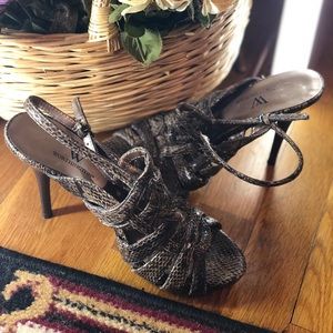 Tan Snake Print Strappy Heels